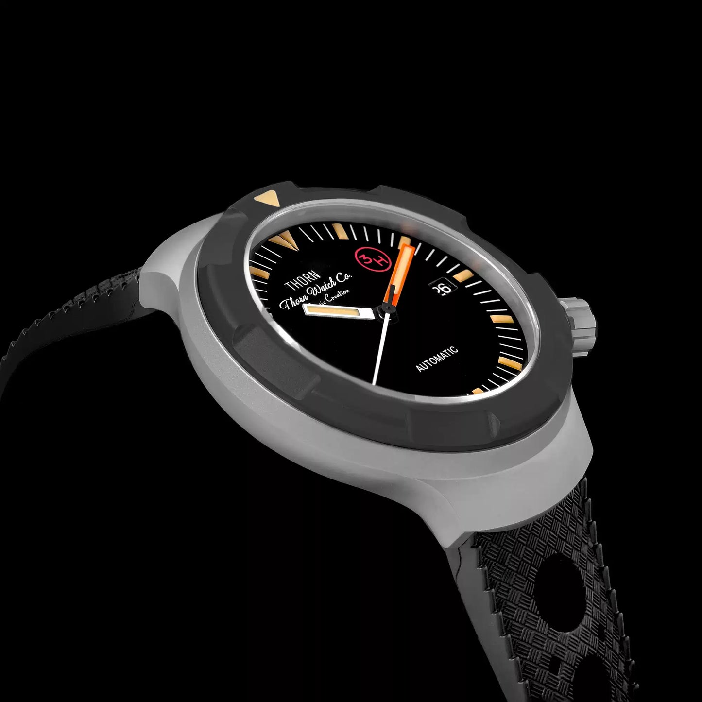 Thorn T018 Titanium Black Bezel Watch Dial Detail