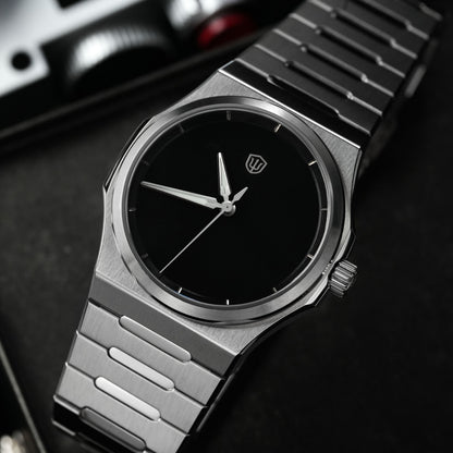Watchdives WDC0001 PREMIER Musou Black dial watch with blue luminous hands and markers