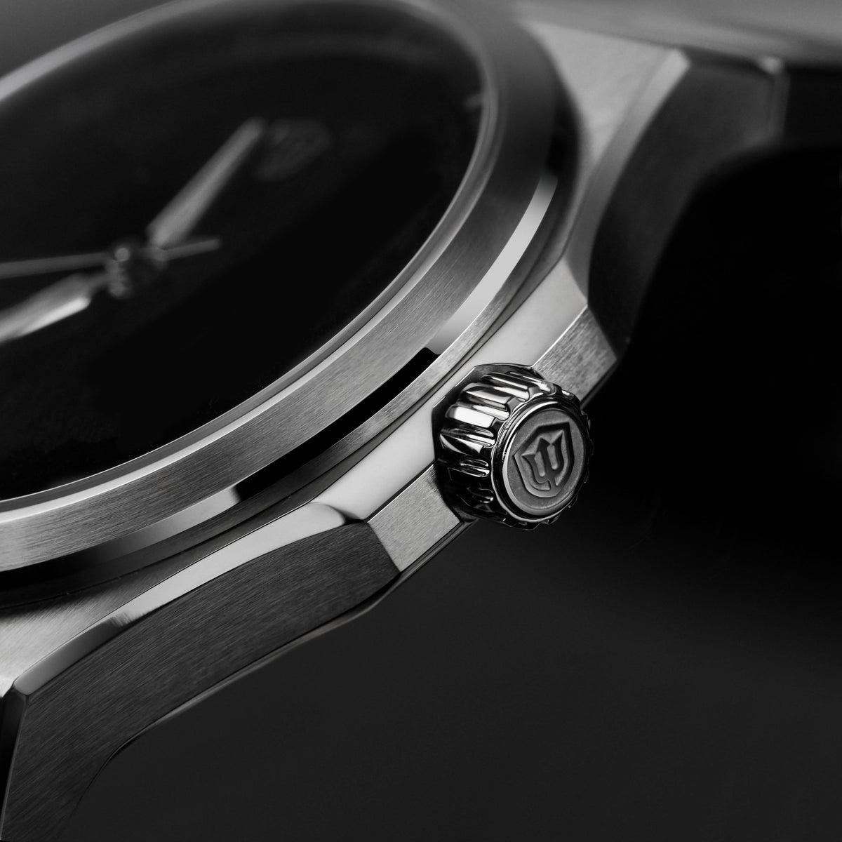 Watchdives WDC0001 PREMIER black dial automatic watch, angled product photography