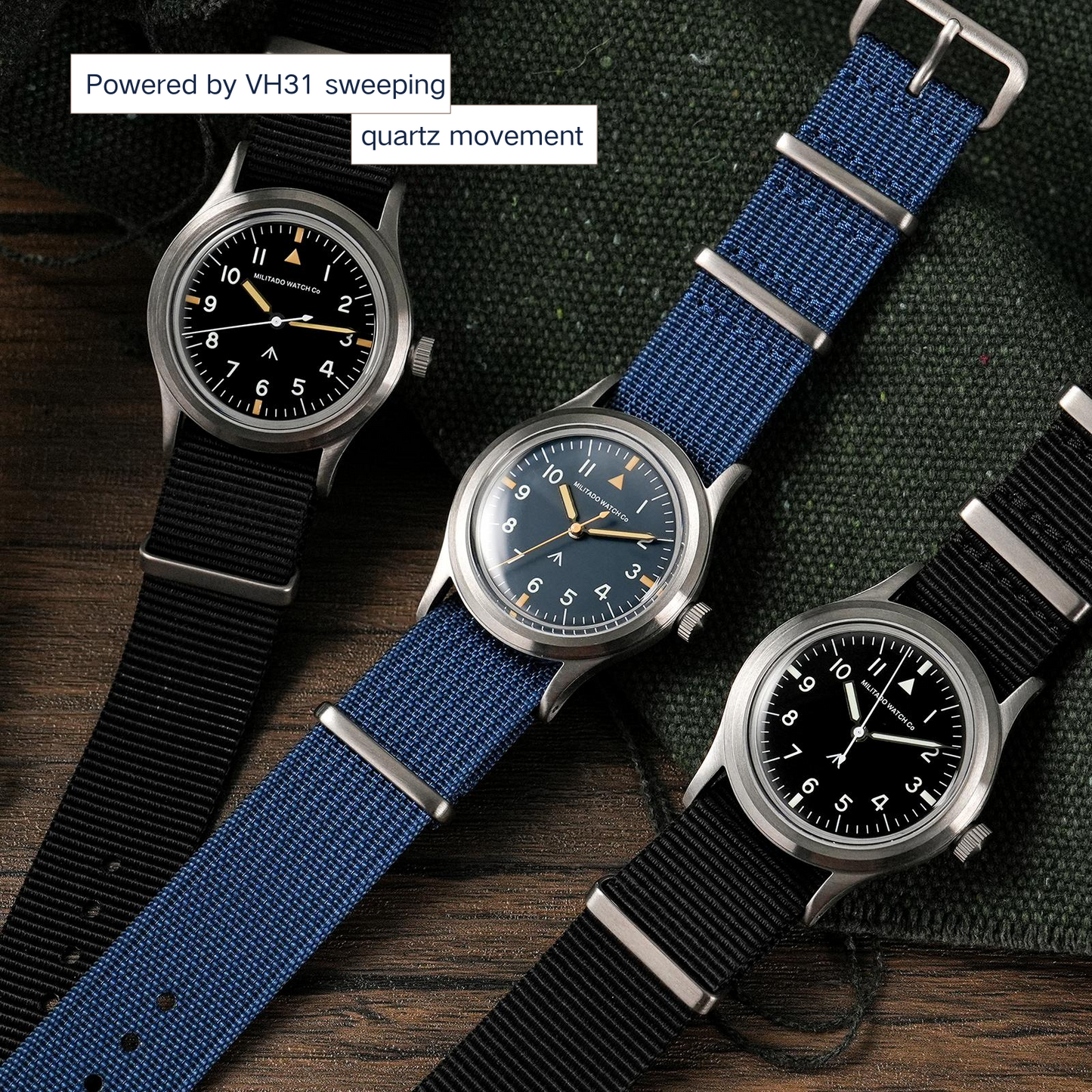 Militado 36mm Retro Military Watch Vh31/Vh65 Sweeping Hand Ml14 V2