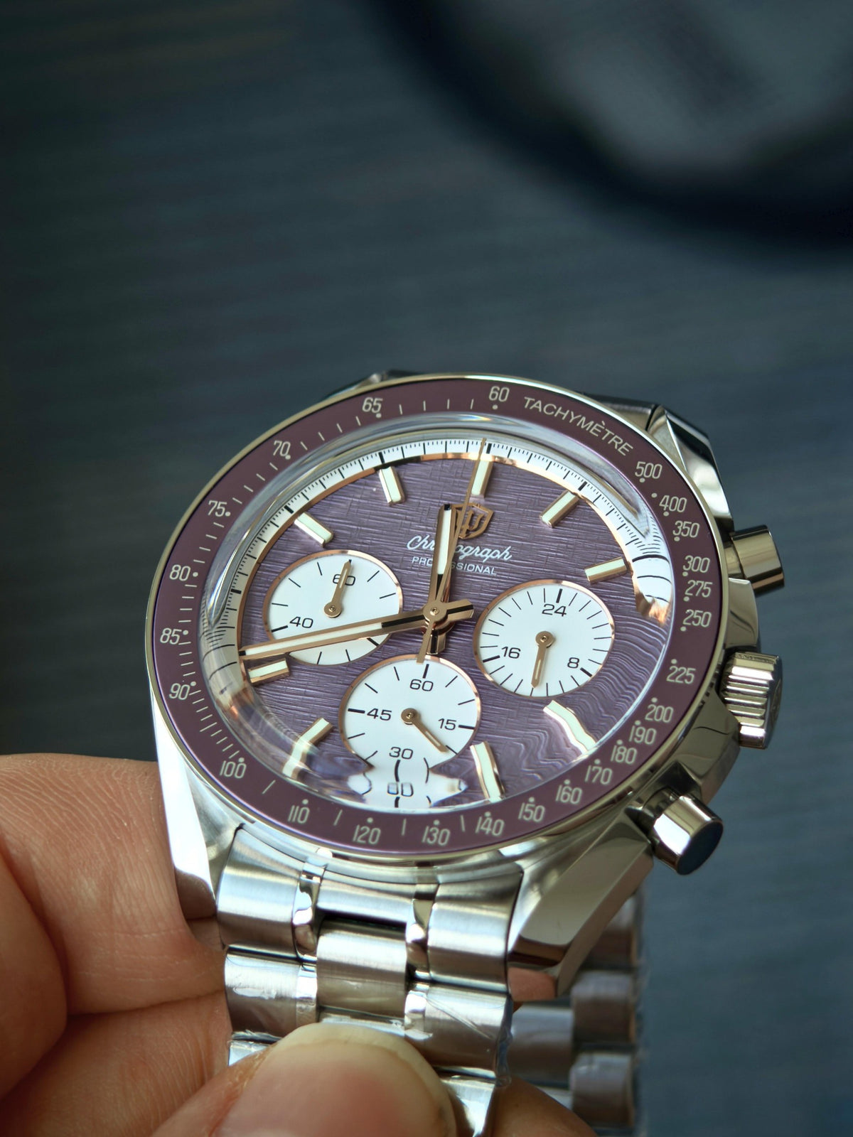 Watchdives WD1864 lavender purple linen dial front view