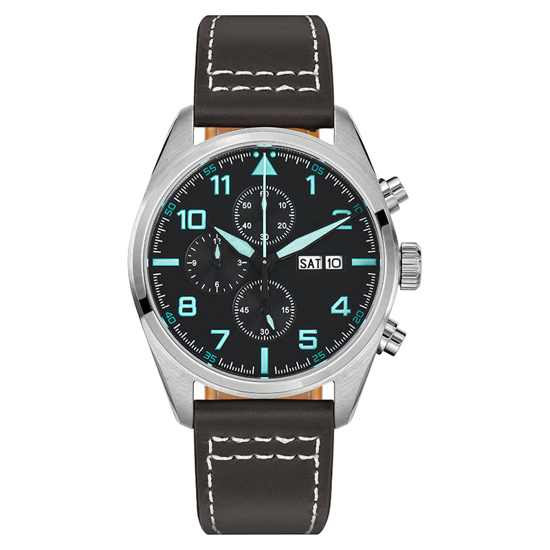 Militado 39mm Sapphire Crystal Pilot Field Chronograph Watch