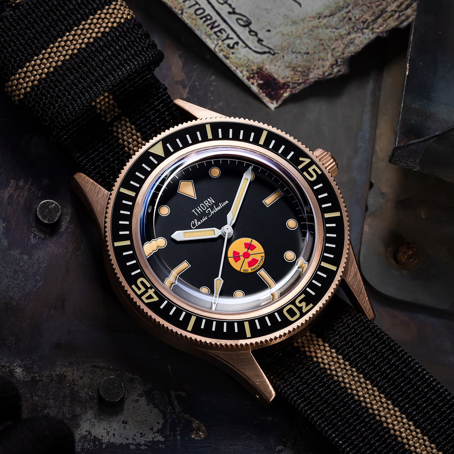 Thorn Vintage 50-Fathoms No-Rad Bronze Dive Watch