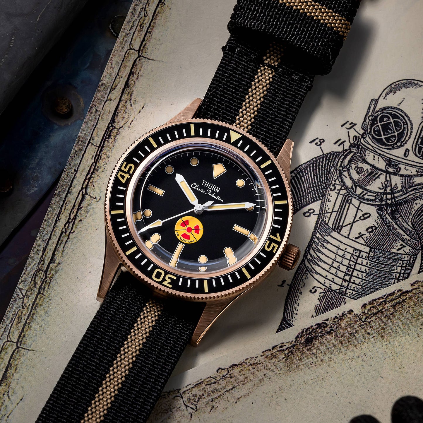 Thorn Vintage 50-Fathoms No-Rad Bronze Dive Watch