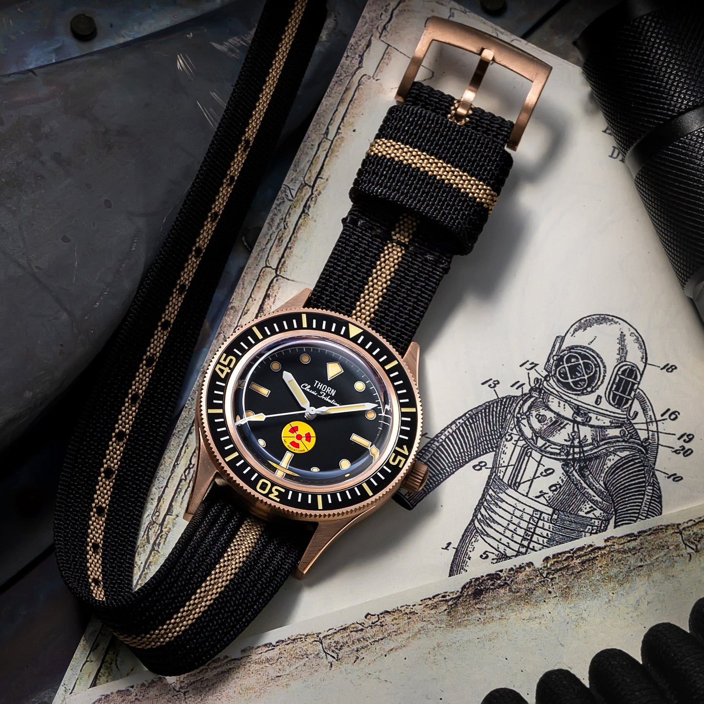 Thorn Vintage 50-Fathoms No-Rad Bronze Dive Watch