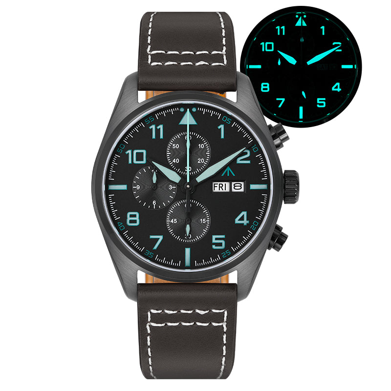 Militado 39mm Sapphire Crystal Pilot Field Chronograph Watch
