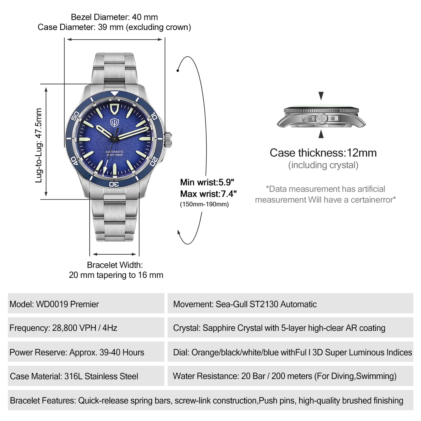 Watchdives WD0019 Premier 39mm Automatic Dive Watch