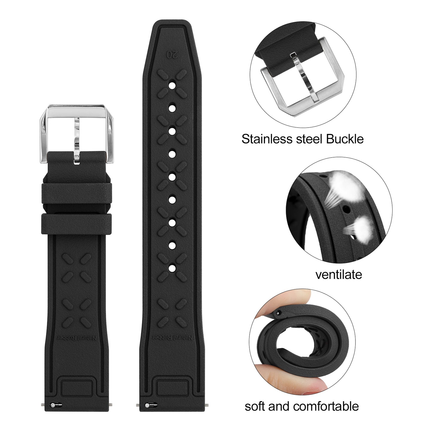 Tropical Soft fluororubber Pilot field Watch Strap