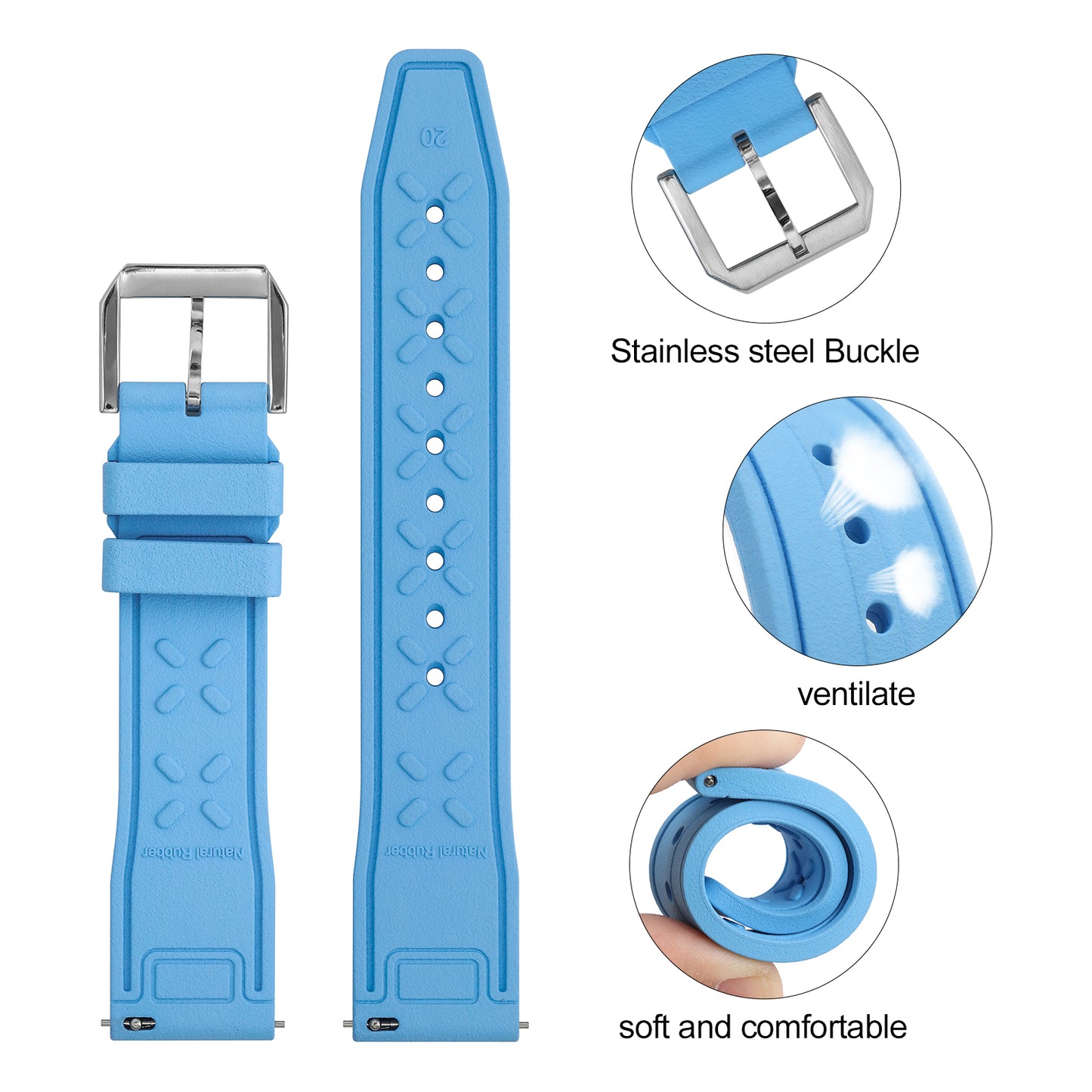 Tropical Soft fluororubber Pilot field Watch Strap