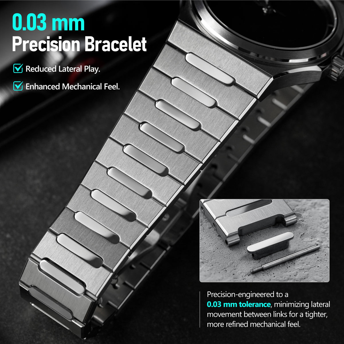 Watchdives WDC0001 PREMIER dual-sided polished bracelet chamfers and fine brushing