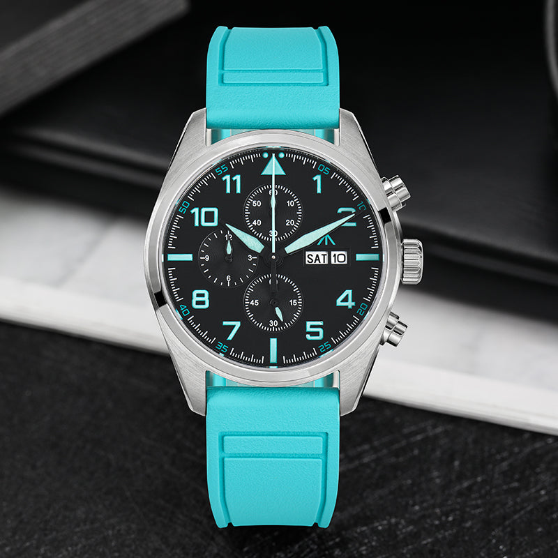 Militado 39mm Sapphire Crystal Pilot Field Chronograph Watch