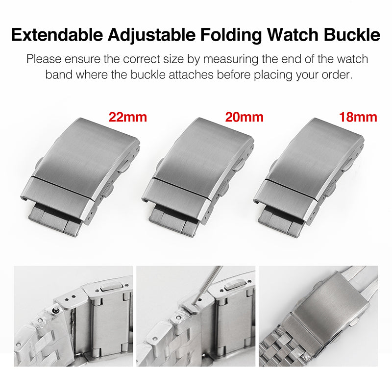 316L Stainless Steel 18mm 20mm 22mm Entendable Adjustable Folding Watch Buckle