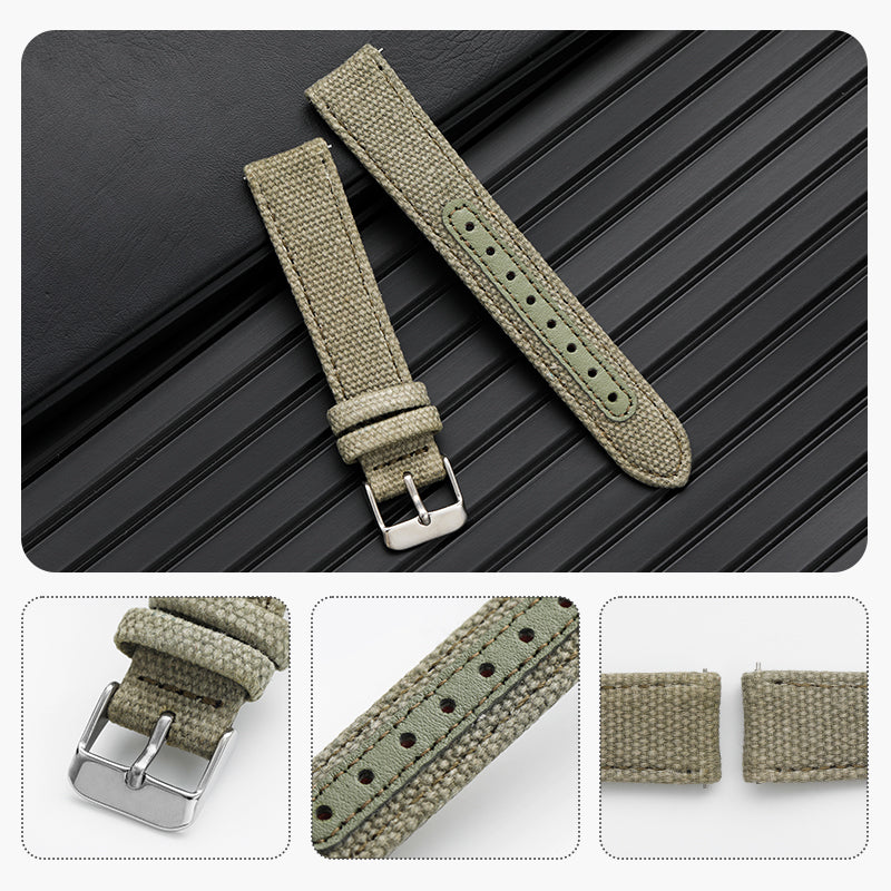 Leather Nylon Canvas Strap Watchband