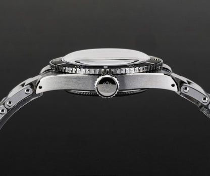 Octopus Kraken OCT-0028 slim case side view with domed sapphire crystal and polished steel case