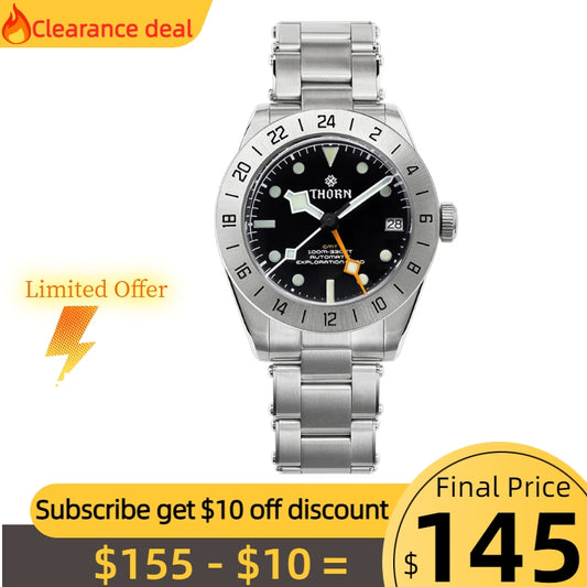 ★Clearance deal★THORN Dual-time Zone NH34 Mechanical Retro BB GMT Watch