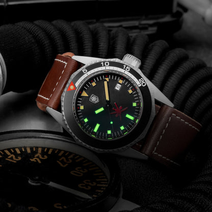 THORN T019 vintage-style diver with red emblem and C3 lume