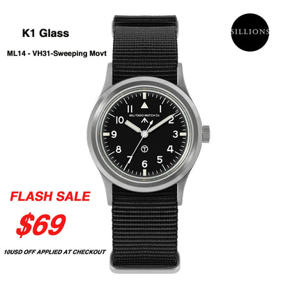 Militado 36mm Retro Military Watch VH31/VH65 Sweeping Hand ML14 V2