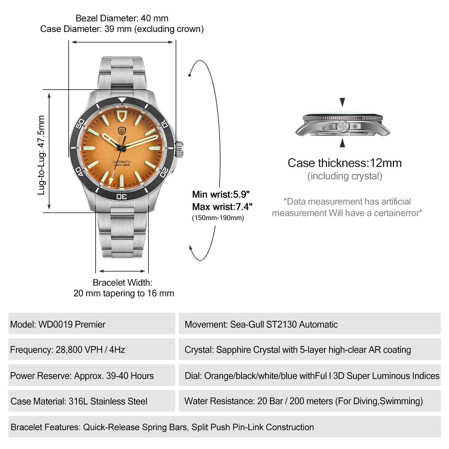 Watchdives WD0019 Premier 39mm Automatic Dive Watch