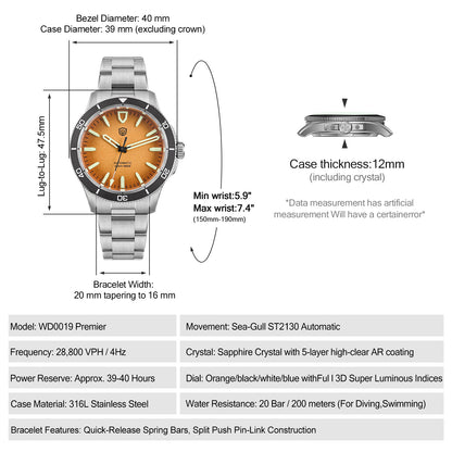Watchdives WD0019 Premier 39mm Automatic Dive Watch