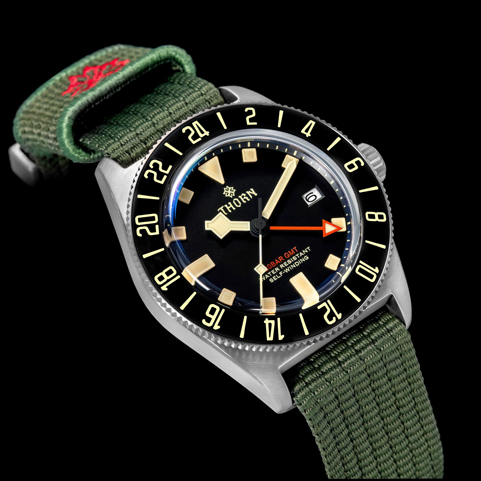 THORN 自動巻き腕時計 ブラック ベルト2本付き THORN T020 GMT Automatic Dive Watch | Titanium 200M NH34 Movement