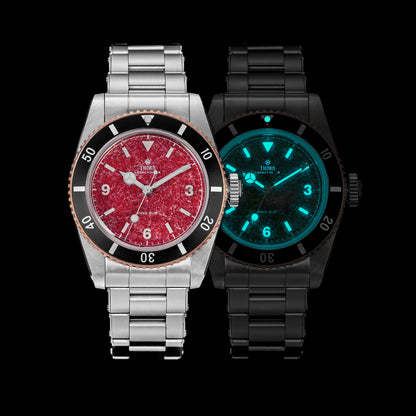 THORN T029 garnet dial watch daylight and BGW9 lume comparison