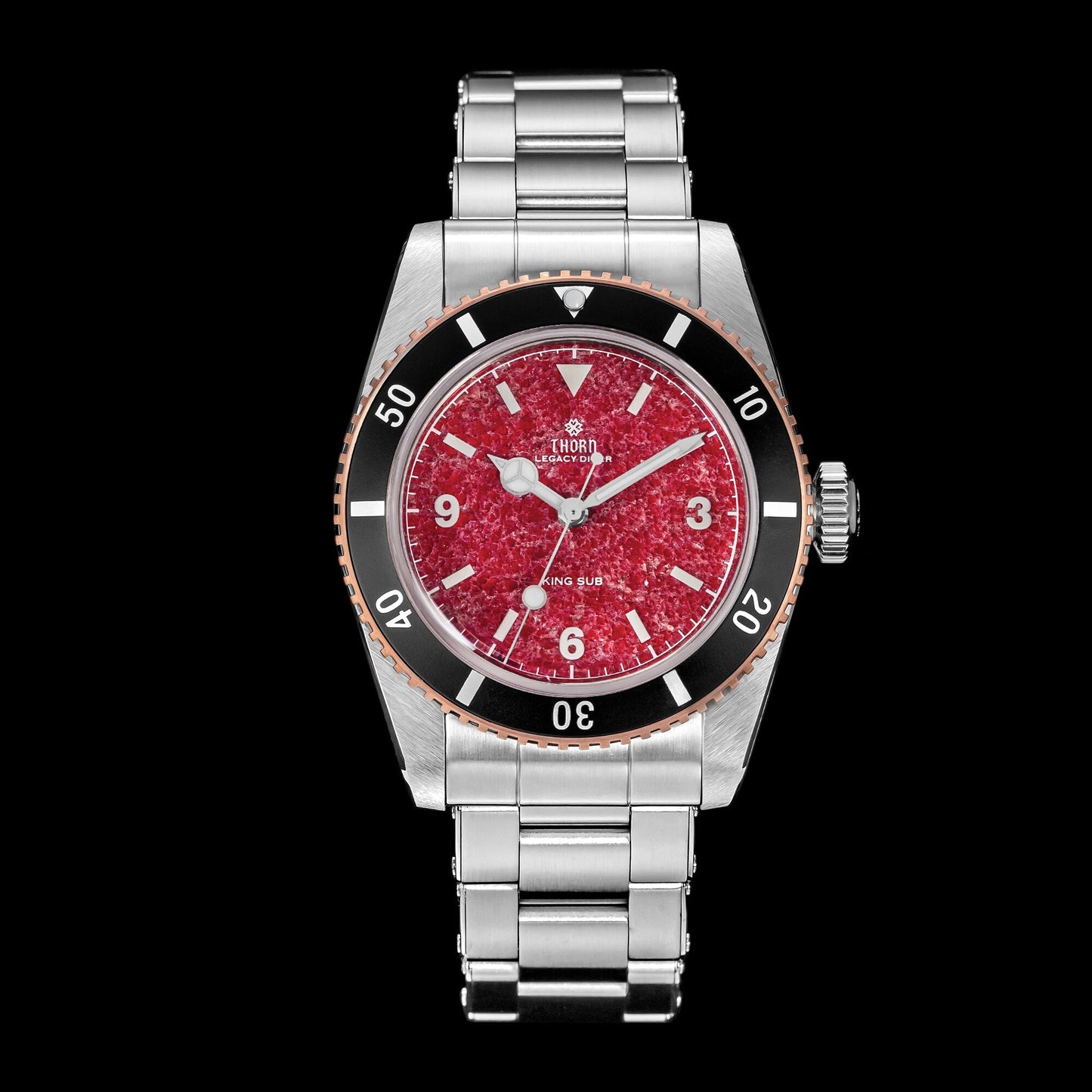 THORN T029 garnet dial automatic dive watch front view