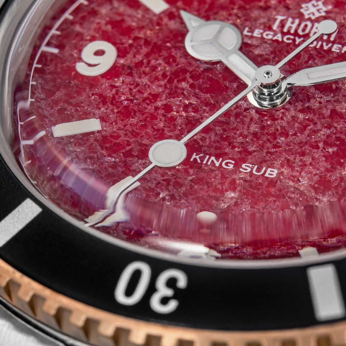 THORN T029 custom garnet dial crystalline texture close-up