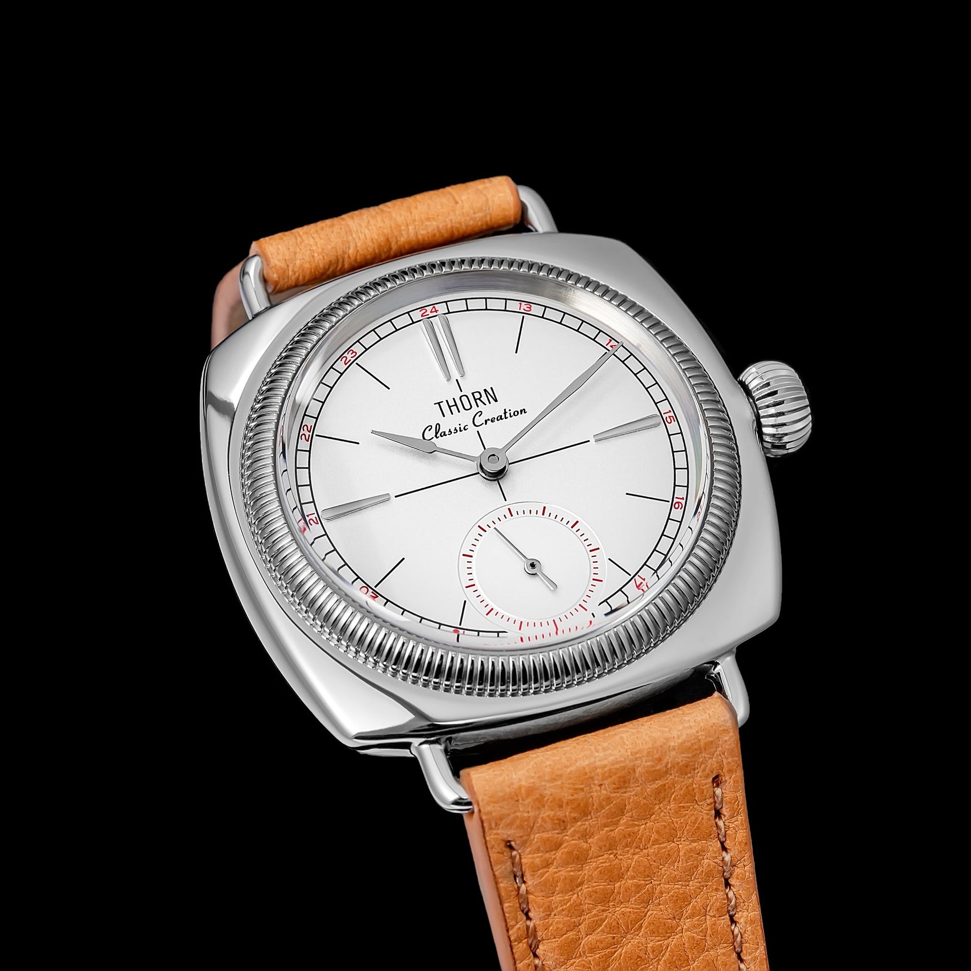 T030 Watch Details, Vintage Coin Pattern Bezel, Stainless Steel Case, Enamel Dial