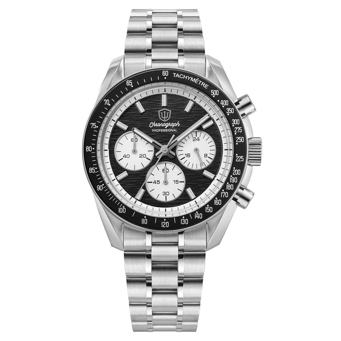 WD1864 black linen dial chronograph white background front view