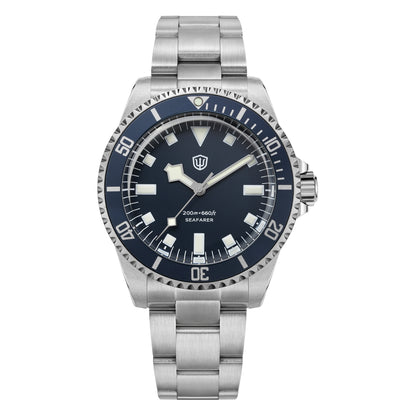 Watchdives WD5514Q 40mm quartz dive watch, WD5514Q quartz diver product photograph, dial and bezel detail, 316L stainless steel bracelet.