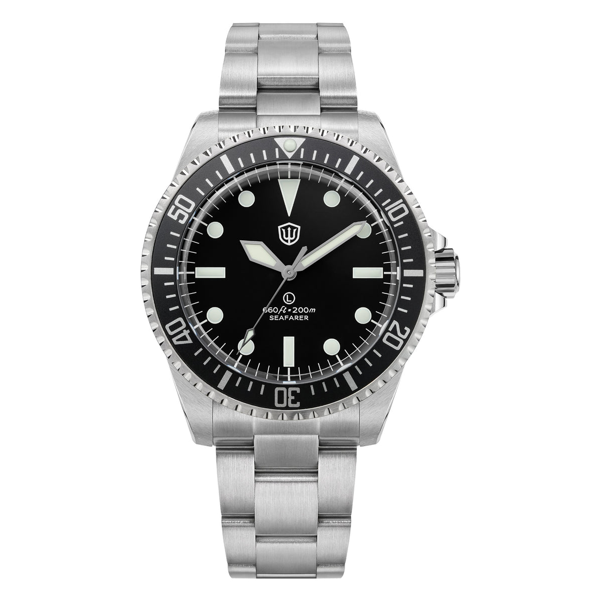 Watchdives WD5514Q 40mm quartz dive watch, WD5514Q quartz diver product photograph, specification image, 316L stainless steel bracelet.