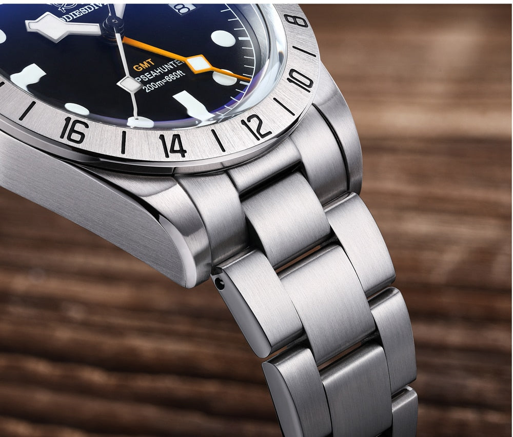 ADDIESDIVE GMT Herenhorloges Zwitsers kwartsuurwerk Diver 200M waterdicht meerkleurig lichtgevende wijzerplaat, 2044black Steel, Armband ADDIESDIVE GMT Herenhorloges Zwitsers kwartsuurwerk Diver 200M waterdicht meerkleurig lichtgevende wijzerplaat, 2044black Steel, Armband