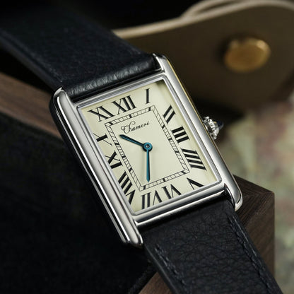 Chameri CH01 ivory Roman numeral dial with blue steel hands