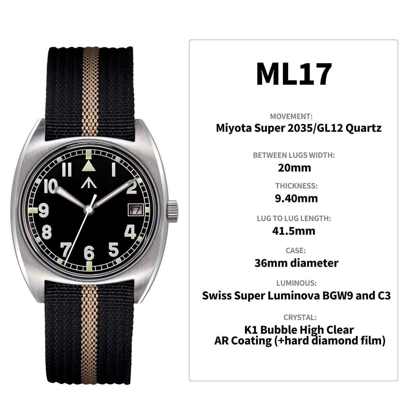 Militado Vintage 36mm Military Watch W10 Remake ML17