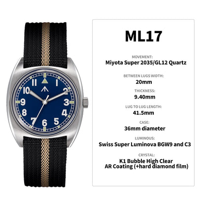 Militado Vintage 36mm Military Watch W10 Remake ML17