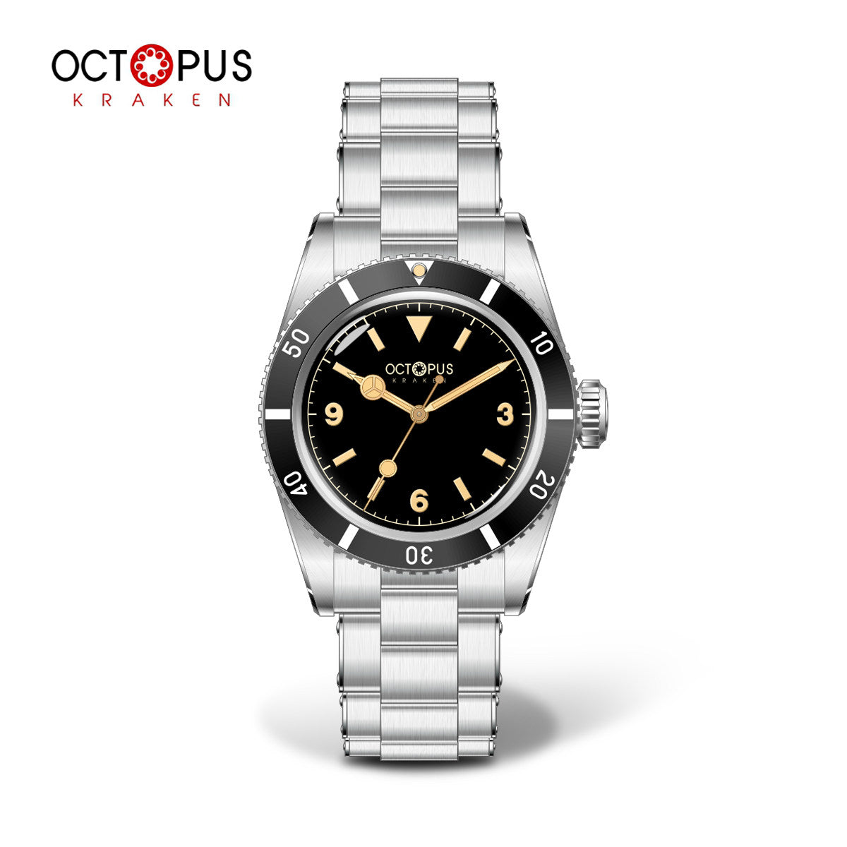Octopus Kraken OCT-0028 37mm vintage skin diver watch with Benz Hands, black dial, black bezel and PT5004 automatic movement