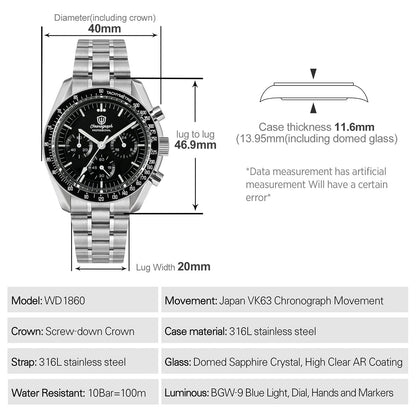 🔥SuperDeals🔥Watchdives 40mm WD1860 VK63 Chronograph Watch