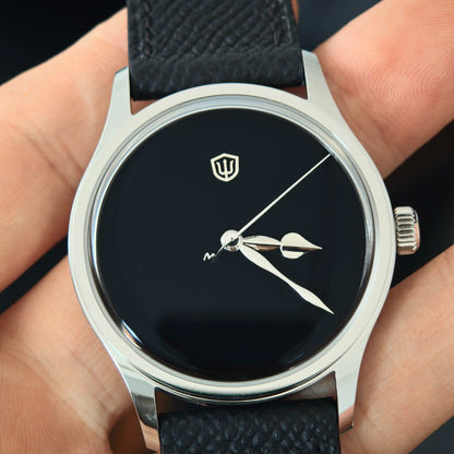 Watchdives WD2008B Musou Black front view on black leather strap