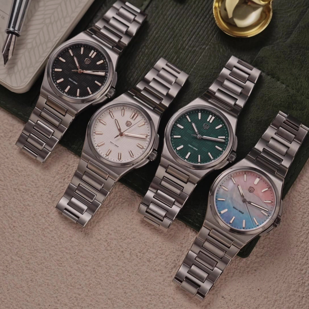 Watchdives WD2007A WDC Premier watch collection in black, white, teal blue and mother-of-pearl dials