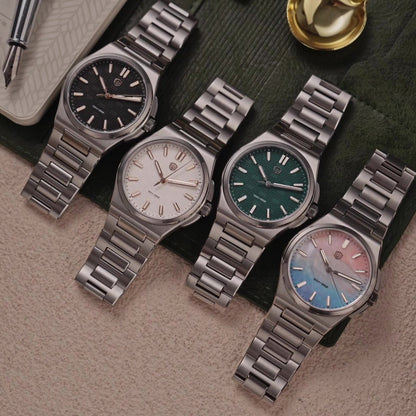 Watchdives WD2007A WDC Premier watch collection in black, white, teal blue and mother-of-pearl dials