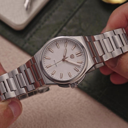 Watchdives WD2007A white textured dial stainless steel integrated bracelet watch