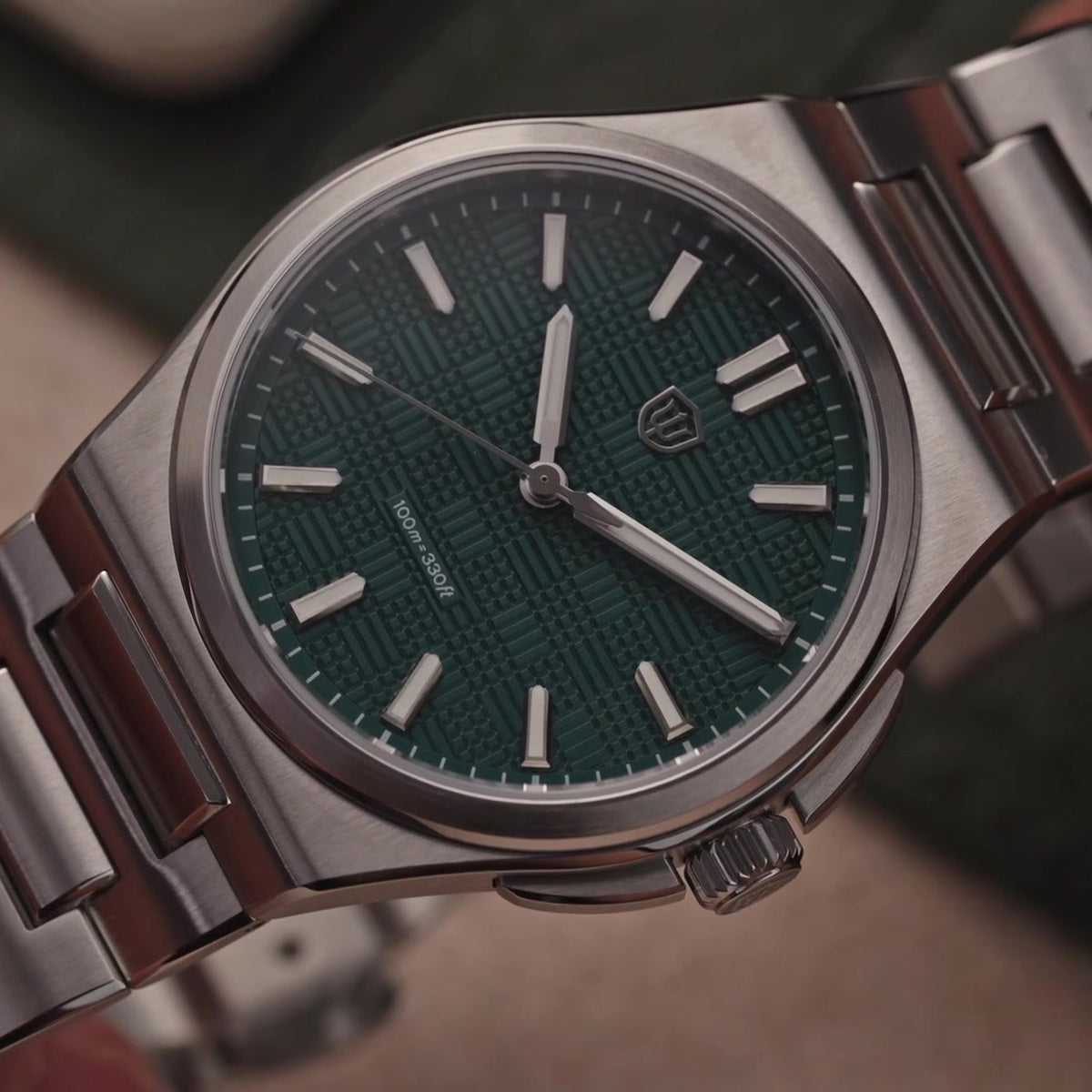 Watchdives WD2007A teal blue textured dial integrated stainless steel bracelet watch