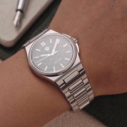 Watchdives WD2007A white textured dial watch worn on wrist