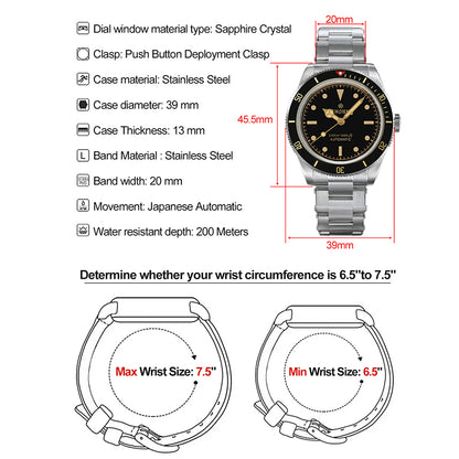 Thorn 39mm Diver 6200 Retro Mechanical Watch